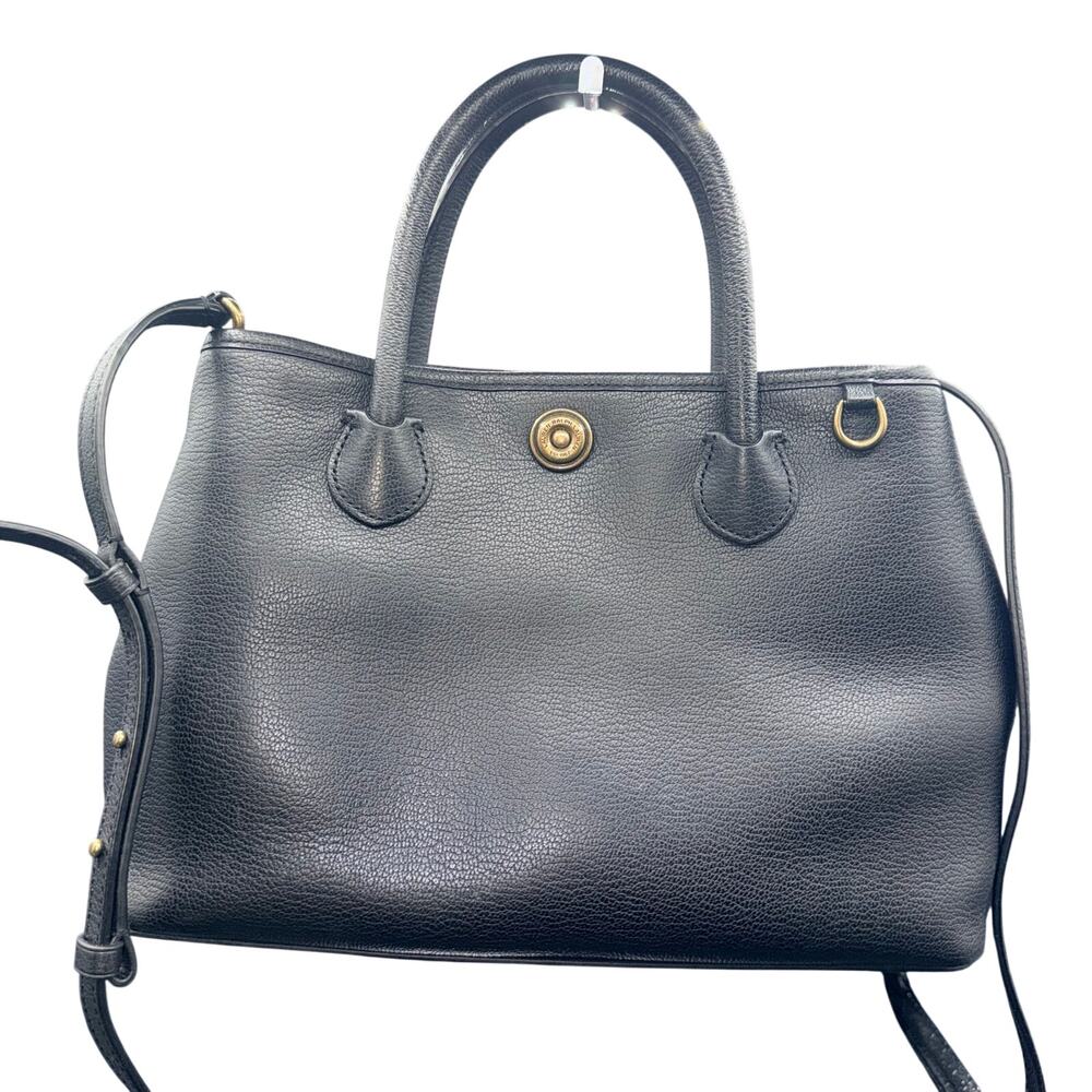 Lauren Ralph Lauren Black Leather Satchel Crossbody Tote Gold Hardware